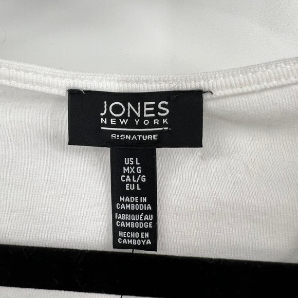 Jones New York Signature White Short Sleeve Woven Vneckline Women's Large NWT - Picture 3 of 10